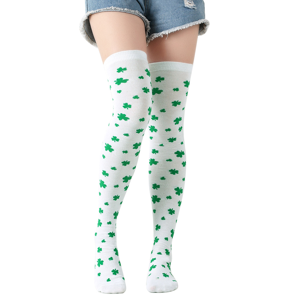 Irish Saint Thigh High Stockings Shamrock Striped Over Knee Sock